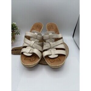 Born Sandals Tan Leather Woven Wedge Block Heel Slip-on Cross Strap Women Sz 9